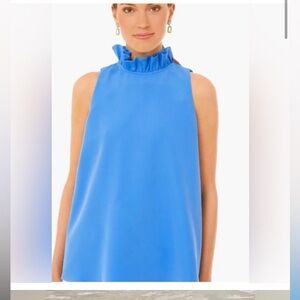 Tuckernuck style ruffle neck Mason blouse turquoise blue S M